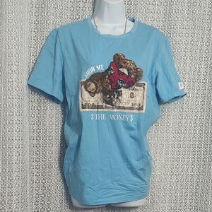 Blue Graphic Tee with Money Print